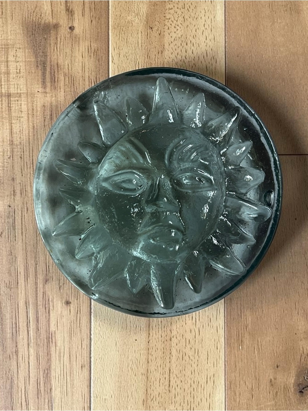 Celestial Sun Face Art Glass Paperweight Whimsigoth Decor 3.5”
